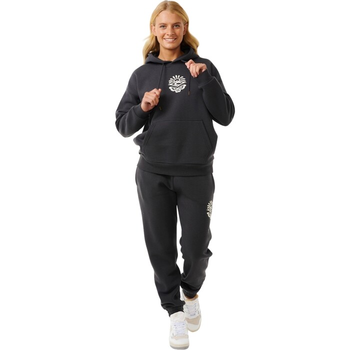 2024 Rip Curl Womens Icons of Surf Heritage Hoodie 06NWFL Washed Black Clothing Wetsuit Outlet